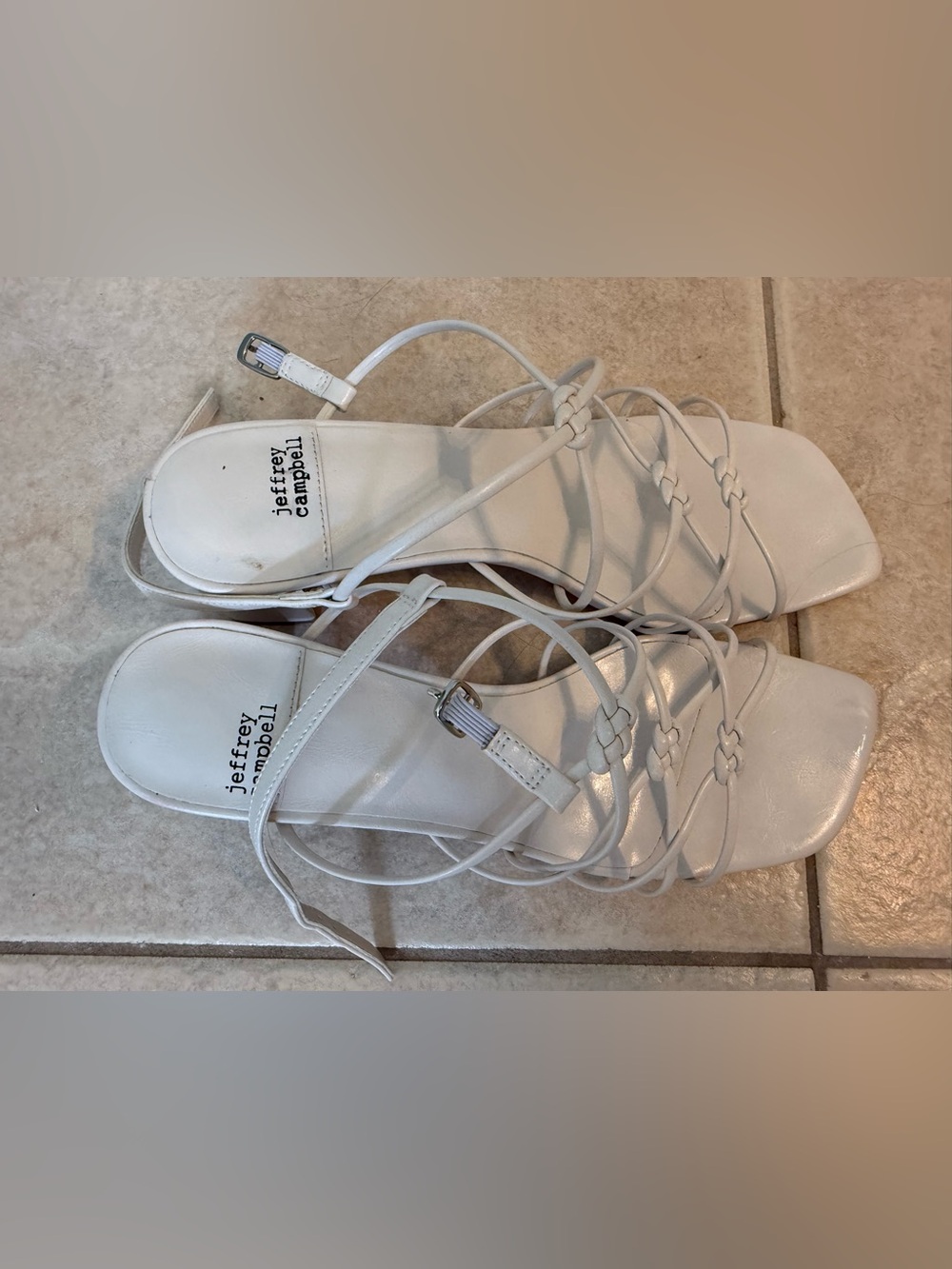Jeffrey Campbell White Strappy Knotted Heeled Sandals | Size 7.5 - Picture 10 of 11